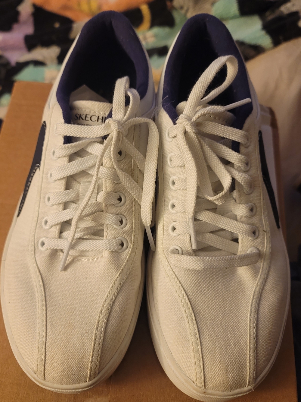 Skechers White and Navy Canvas Women's Sneakers - Picture 3 of 3